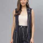 Women Black & Grey Striped Pure Cotton Co-ord Set