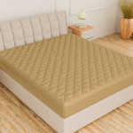 Beige Quilted Cotton King Size Fitted Water-Proof Mattress Protector