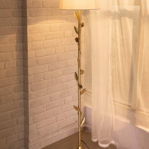 White Gold-Toned Metal Floral Floor Lamp with Shade