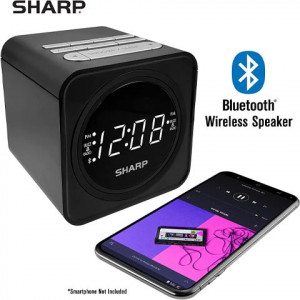 SHARP FM Clock Radio with Bluetooth Speaker, FastCharge 2 amp USB Charge Port, Wake to Alarm or Radio, Dual Alarms, Easy