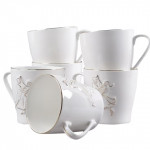 Set of 6 White Printed Ceramic Tea Cups