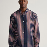 Men Navy Blue Classic Boxy Striped Casual Shirt