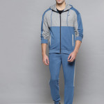 Men Blue & Grey Melange Colourblocked Sports Tracksuit