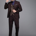 Men Burgundy Textured Slim Fit Single Breasted Formal Suit