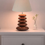 White & Brown Wood Table Lamp With White Jute Shade LED Bulb Included